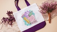 personalized pastel apple tote bag for school, back to school gifts for coworkers, first day of school gifts for teachers, watercolor pencil