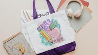 personalized pastel apple tote bag for school, back to school gifts for coworkers, first day of school gifts for teachers, watercolor pencil