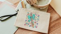 colorful pencil pouch with zipper, school supplies for girls, turquoise coquette bow pencil bag for tweens, back to school gifts for kids
