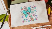 colorful pencil pouch with zipper, school supplies for girls, turquoise coquette bow pencil bag for tweens, back to school gifts for kids