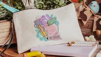 teacher coquette pencil pouch personalized pastel apple for teacher wristlet with name, cute teacher gifts for coworkers, teacher makeup bag