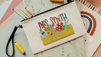 personalized pencil pouch for teachers, school supplies, cute pencil bag for purse, back to school gifts for coworkers, first grade teacher