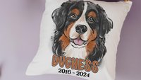 personalized Bernese mountain dog throw pillow cover 18 x 18, loss of dog memorial gift, remembrance dog pillow with name Berner mom and dad