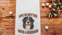 life is better with dogs golf towel Christmas gifts for golfers, golf stocking stuffers, Bernese mountain dog gift for him, golf bag towel