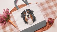 bernese mountain dog tote bag for dog lover, berner mama dog walking bag for women, cute dog gifts beach bag for friends, dog mom tote bag