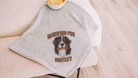 personalized dog name blanket 50 x 60, best gifts for dog lovers, Bernese mountain dog throw blanket for bed, unique dog mom gifts, cozy