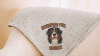 personalized dog name blanket 50 x 60, best gifts for dog lovers, Bernese mountain dog throw blanket for bed, unique dog mom gifts, cozy