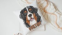 Personalized bernese mountain dog name throw pillows for sofa, bernese kitchen towels, dog lover gift for women, berney decor, cute dog gift
