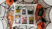 spooky cute Halloween coquette throw pillow covers 18 x 18, spooky season gift for her, boo basket stuffers for adults, black cat accent