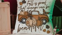 fall is proof that change is beautiful pumpkin truck decorative pillows for fall, autumn decor bedroom throw pillows for bed, fall host gift