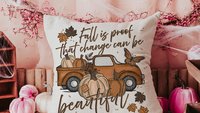 fall is proof that change is beautiful pumpkin truck decorative pillows for fall, autumn decor bedroom throw pillows for bed, fall host gift