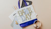 game day tote bag for women, royal blue school spirit accessories, football mom Christmas gifts for college girls, tailgate must haves, back