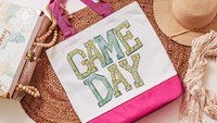 game day tote bag for women, purple school pride football mom gifts, back to school gifts for school staff, tailgate gear, sports tote bag