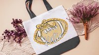 personalized powderpuff football coquette tote bag for teenage girls, football mom gifts, red school spirit accessories for teachers, cheer