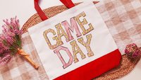 game day tote bag for daughter, red school spirit accessories for teachers, cheerleader gift from coach, college student gift, tailgate tote