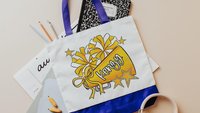 personalized 2026 cheer tote bag with name, blue school spirit cheer squad gifts, travel cheer bag for girls, cheerleader gifts from coach