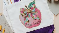 personalized watercolor apple for teacher tote bag with name, cute teacher gifts for coworkers, coquette totes for books, preschool teacher