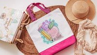 personalized pastel apple tote bag for school, back to school gifts for coworkers, first day of school gifts for teachers, watercolor pencil