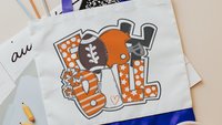 high school football cheer tote bag for school, tailgate essentials, purple school spirit tote bags for back to school, cheer squad gifts