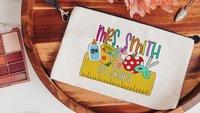 personalized pencil pouch for teachers, school supplies, cute pencil bag for purse, back to school gifts for coworkers, first grade teacher