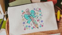 colorful pencil pouch with zipper, school supplies for girls, turquoise coquette bow pencil bag for tweens, back to school gifts for kids