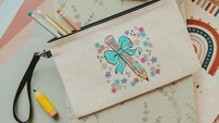 colorful pencil pouch with zipper, school supplies for girls, turquoise coquette bow pencil bag for tweens, back to school gifts for kids
