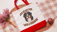 life is better with a dog bernese mountain dog tote bag for dog lover, bernese dog mom dog walking bag for women, cute dog gifts beach bag