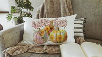 hello fall accent pillows for sofa, fall style gift, pink autumn decor, watercolor pumpkin fall decor best seller, fall host gift, sunflower
