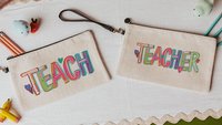 colorful teach pencil pouch cute teacher wristlet bag with strap, kindergarten teacher gifts from coworkers, school supplies, preschool