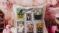 spooky cute Halloween coquette throw pillow covers 18 x 18, spooky season gift for her, boo basket stuffers for adults, black cat accent