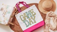 game day tote bag for daughter, red school spirit accessories for teachers, cheerleader gift from coach, college student gift, tailgate tote