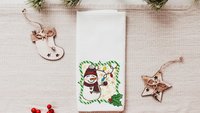 mr and mrs snowman kitchen towels for Christmas, holiday hosting decor home decor gift for couple, newlywed stocking stuffers for adults