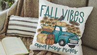 fall vibes and hayrides fall throw pillow covers 18 x 18, blue truck and pumpkin pillows for couch, sunflower gifts for women, autumn decor