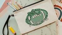 personalized go fight win cheer makeup bag for girls cheer gifts for squad, green school spirit pencil bag with name, football coquette zip