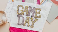 high school football game day tote bag for football mom, maroon school spirit bag for her, college football tailgate essentials, cheerleader