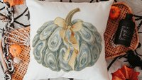 oyster shell pumpkin accent pillows for chair, Thanksgiving hosting gift, nautical pumpkins autumn kitchen hand towels, fall coastal kitchen