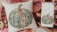 oyster shell pumpkin decorative pillows for breakfast nook, nautical pumpkins autumn kitchen towels, Thanksgiving hosting gift, fall coastal