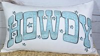 howdy throw pillow for couch, country western nursery decor, turquoise bandana print lumbar pillow, cowgirl baby shower gifts, rocking chair