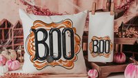 boo Halloween throw pillows for chair, boo basket gifts for her, cute spider Halloween kitchen towels, spooky season gifts, fall host gift