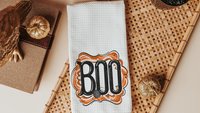 boo Halloween throw pillows for chair, boo basket gifts for her, cute spider Halloween kitchen towels, spooky season gifts, fall host gift