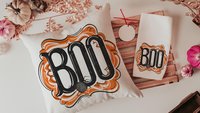 boo Halloween throw pillows for chair, boo basket gifts for her, cute spider Halloween kitchen towels, spooky season gifts, fall host gift