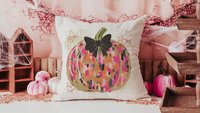 hot pink Halloween pumpkin throw pillows for couch, trendy pumpkin season jack o lantern coquette pillow cover 18 x 18, boo basket stuffers