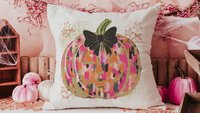 hot pink Halloween pumpkin throw pillows for couch, trendy pumpkin season jack o lantern coquette pillow cover 18 x 18, boo basket stuffers