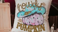 howdy pumpkin throw pillows for living room, fall cowgirl pumpkin pillow cover 18 x 18, pink pumpkin decor, fall host gift, western pumpkin