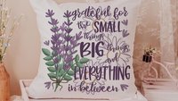 grateful for the small things decorative pillows for bedroom, gratitude gift for friend, lavender flowers throw pillow covers 18 x 18, best