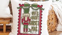 Nuts about Christmas nutcracker throw pillow for couch, coquette Christmas kitchen towels for friends, grand millennial Christmas decor for