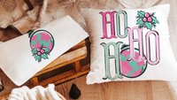ho ho ho turquoise Christmas throw pillow covers 18x18, bright pink Christmas kitchen towels, girly Christmas gifts for adult daughter, best