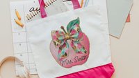 personalized watercolor apple for teacher tote bag with name, cute teacher gifts for coworkers, coquette totes for books, preschool teacher