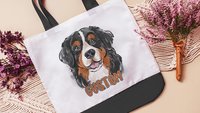 personalized Bernese mountain dog tote bags with name, secret Santa gifts for her, dog mom Christmas gifts for dog lovers, Berner bag, new