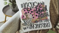 with Jesus in her heart leopard print throw pillows best sellers, Christian kitchen towels, religious Christmas gifts for godmother, coffee